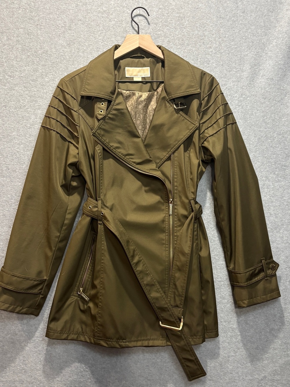 Michael Kors Olive Trench Coat with Asymmetric Zip